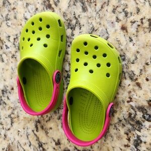 Crocs Classic Clog Toddler Neon Lime Green  Pink Heel Strap - C6/7